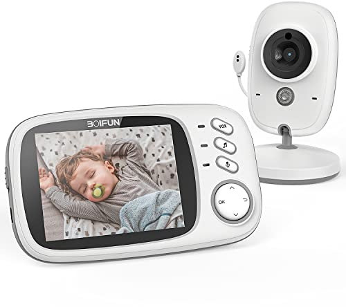BOIFUN Video Baby Monitor Camera, Night Vision, No WiFi, ECO Mode, IPS Screen, Two-way Audio, Rechargeable Battery, Feeding Reminder, Temperature Monitoring, Smart 8 Lullabies, Pet, Child