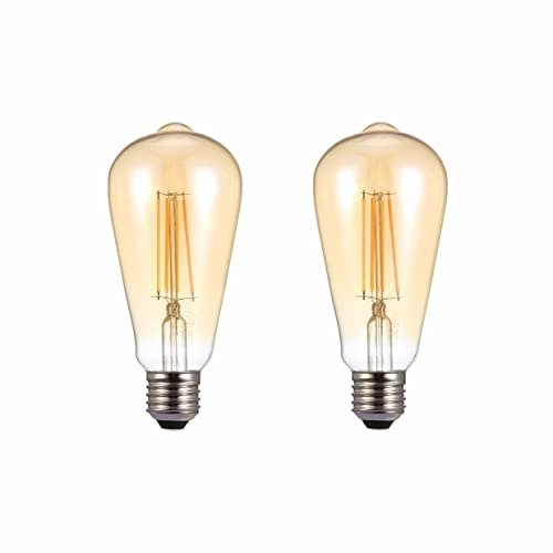 TEKLED LED Filament Style ST64 Bulbs E27 Dimmable 6.5W 53W Equiv 2400K 2 Pack Warm White/Amber