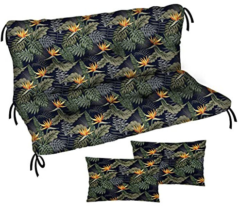 Ferocity Cuscino per panca da giardino, impermeabile, 100x50x50 cm, per mobili da giardino, per pallet, per esterni e patio, con schienale, Fiori d'arancio [133]