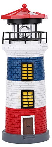 Joyzan Solar Lighthouse Rotating Light, Garden Ornaments Outdoor Lighthouse | Automatic Led Lamp No Wiring Decoration Patio Lawn Pond Powered Tall Decorative Lights Statue for Landscape Nautical Style