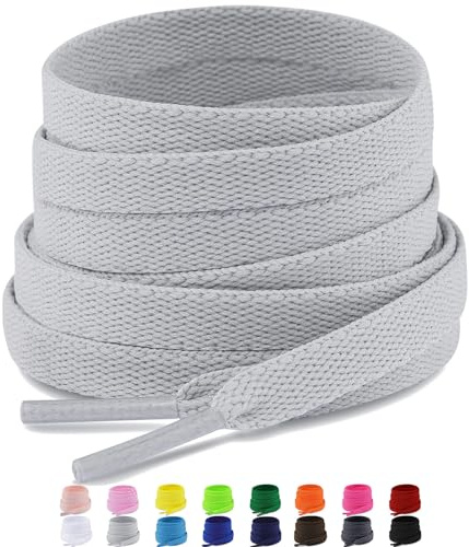 Puzeam 2 Paia Lacci Scarpe Piatti Colorati (16 Colori), Lacci per Scarpe Larghi da 8mm per Sneakers, Ginnastica, Sportive, Resistenti Stringhe - Grigio Chiaro 140