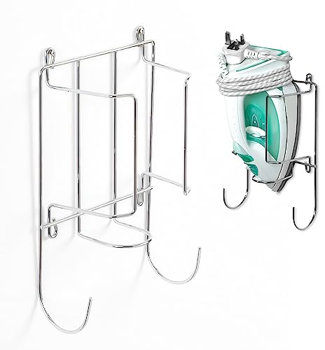 WINSOME Iron Holder Wall Mounted Over Door Ironing Board Hanger Chrome Plated Stainless Steel Compact Space Saving Iron Storage for Organization