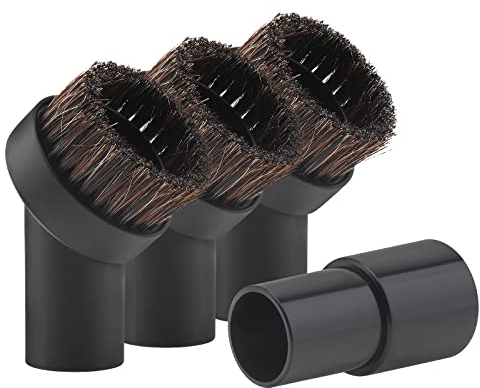 Vacuum Brush Horse Hair Vacuum Attachment Round Dust Brush with Universal Connector, 1.25 Inch Brush Replacement with 1.25 to 1.37 Inch Vacuum Hose Adapter Tool for Standard Hose