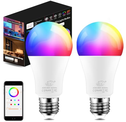 iLC LED Alexa Light Bulbs, E27 Screw, Smart Light Bulb Colour Changing Light Bulb 2700K Warm White +RGB (2 Pack)