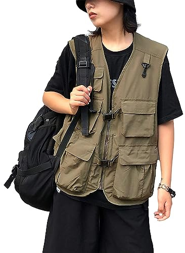 Gihuo Womens Travel Vest Fashion Outdoor Fishing Vest Summer Hiking Safari Photo Vests with Multi Pockets(Khaki-M)