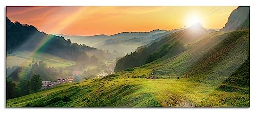 Pixxprint Glasbild Panorama, Wandbild aus Echtglas, Berge Sonnenuntergang, 100x40 cm, inkl. Aufhängung und Abstandshalter