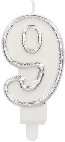 Folat Numéro Simply Chique Silver Chiffre 9-9 cm-Bougies décoration de D'anniversaire, Happy Birthday, Anniversaires, Gâteau de Mariage, 24169