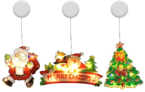 Deyaah 3Pcs Christmas Sucker LED Lights,Window Sucker Lamp,Christmas Hanging LED Lights,Waterproof, for Party Home Wreaths Xmas Tree Door Fireplace