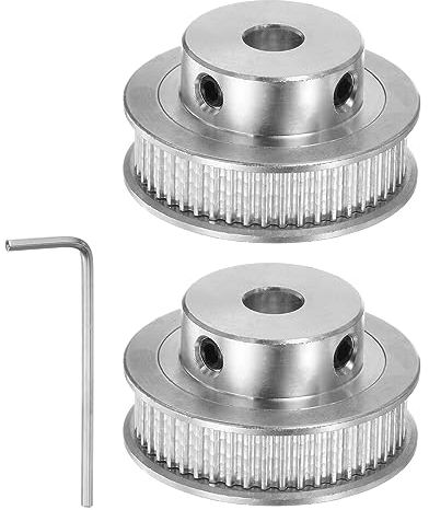 sourcing map 2Stk 2GT Umlenkrolle 48 Zähne 6.35mm Bohrung 32mm Durchm. Aluminum Zahnriemen mit 2mm Sechskant Schlüssel für 6mm Breite Gürtel 3D Drucker CNC Maschine Zubehör Silberton