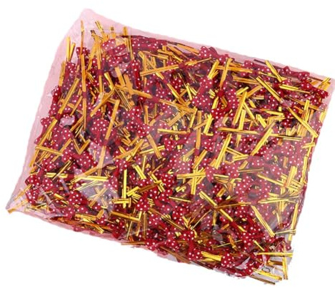 Yurosiay 100 Stück Twist Ties mit Schleife 8cm Metallischen Bindebänder Niedliche Schleife Twistband Twist Krawatten Tütenclips Verschlussstreifen Bindestreifen für Geschenkverpackung Rotwein