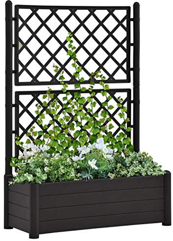 LAPOOH Jardinera con Enrejado, Arriate, Macetas para Flores Y Plantas, Macetero Exterior, Arriate Huerto, Huerto Domestico, PP Gris Antracita 100x43x142 cm