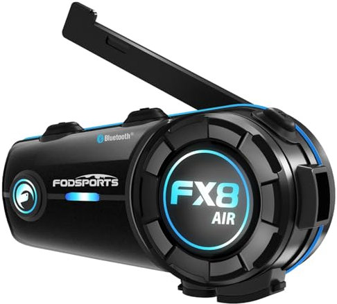 Fodsports FX8 Air Intercomunicador Casco Moto de 4-6 Vías para Motocicleta, Cable AUX con Mezcla de Audio, ENC&DSP Reducción De Ruido, Radio FM, Compartir Música, Batería De 900 Mah