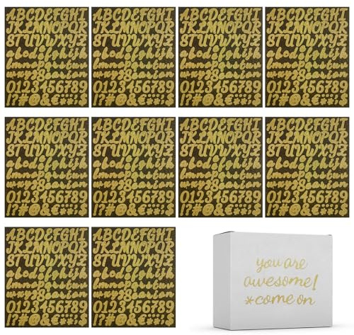 Rongxze 12 Stück Buchstaben Aufkleber, Wasserdichte Alphabet Zahlen Sticker, Selbstklebende Buchstaben Aufkleber für DIY Scrapbooking Beschriften Grußkarten Briefkasten (Gold)