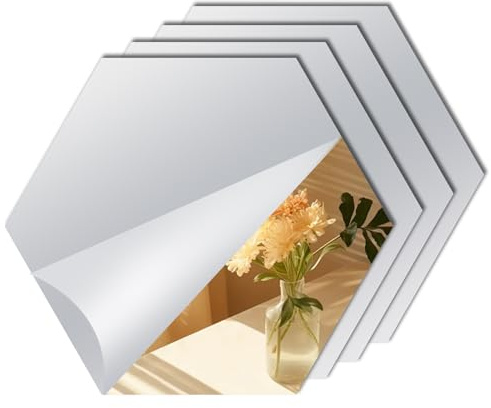 Dekorationsspegel klistermärken 20 x 20 cm/10 st spegelplattor självhäftande, sexkantiga 2 mm tjocka fyrkantiga spegelplattor, klistra på speglar för väggar badrum sovrum dörrar gör-det-själv