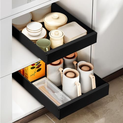 Tiroir télescopique extensible, noir, sans perçage, pour armoire de cuisine, organisateur