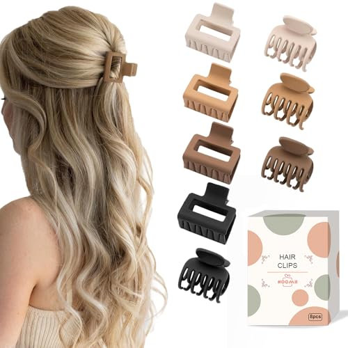 Kleinen Haarklammer Set - 8pcs Haarspangen für Damen Mädchen- 2 Stile Hair Claw Clips mit 4 Stück rechteckige matte Haarklammer+ 4 Doppelreihen mit 1,6 in Zinken von NOOMII
