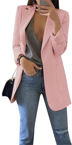 YMING Donna Moda Giacca Manica Lunga Casual Ufficio Business Blazer Senza Bottoni Rosa XXL