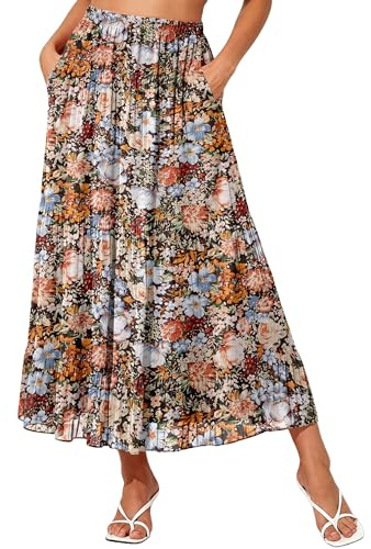 NASHALYLY Langer Faltenrock für Damen, lässiger Sommerrock aus Chiffon, Retro, lang, Maxirock