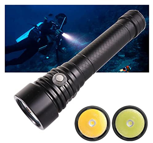 MQDLJSE Linterna de Buceo LED, luz de Buceo, luz Amarilla/Blanca, superbrillante, 26650, 18650, Linterna subacuática, 150 m, Resistente al Agua, lámpara Impermeable para Buceo (Paquete de