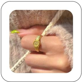 Xduargs Boho Reloj Dedo Anillo De Oro - Anillo Abierto Nudillo Vintage - Faux Reloj - Envoltura Ajustable - Apilamiento De Joyería Para Las Mujeres