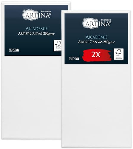 Artina 2er FSC® Set bespannte Keilrahmen Leinwände für Acrylfarben | 60x120cm Canvas Leinwand aus 100% Baumwolle für Acryl Bemalen Malen Künstlerbedarf Akademie