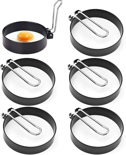 Egg Ring Non Stick, 6 Pack Egg Rings for Frying, Round Egg Cooking Rings, Egg Circles Egg Shaper for Frying, Frying Pancake Mcmuffins, Crumpets