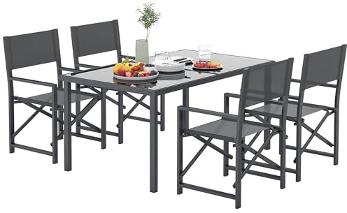 Outsunny Sitzgruppe Gartengruppe 5-teilig für 4 Personen Glastisch Grau