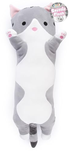 abeec 45cm Cat Snuggle Plush | Kiki the Grey Tabby | Soft Hugging Pillow Plushie | Long Stuffed Animal Cuddle Toy | Embroidered Face | Bedtime Comfort Gift