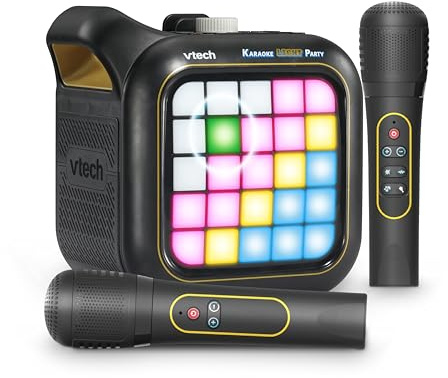 VTech Karaoke Light Party, English | Portable Bluetooth speaker with 2 wireless microphones and animated pixel art that moves to the music. Ages 14+