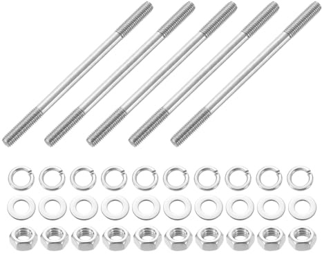 QUARKZMAN 5 Stück Stockschrauben M8 x 120mm, Doppelseitige Gewindestangen Madenschrauben Set 304 Edelstahl Gewinde mit Muttern und Flach- & Sicherungsscheiben für Montage Hauswartung