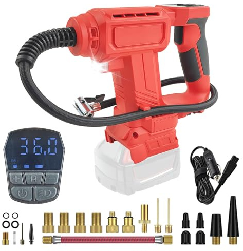 TALOEYH – Akku-Kompressor, kompatibel mit Milwaukee 18V, kabelloser Luftkompressor, 12-V-Auto-Netzteil, 0–120 PSI, handliche Mini-Luftpumpe mit LED-Licht für Motorräder, Fahrräder, Autos, Bälle
