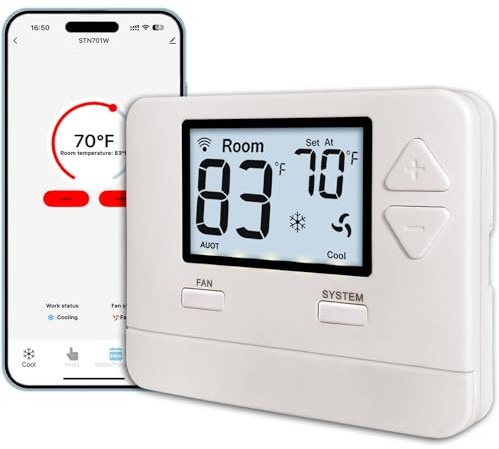 Heagstat WiFi Thermostats for Home Single-Stage 1Heat/ 1Cool, APP Remote Control, 7-Day or 0-Day Programmable. (C-Wire Required)