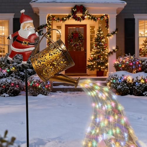 Lanterne Solaire Exterieur Arrosoir Decoration Noel avec Support PèRe NoëL, ÉTanche LED Lampes Solaires Exterieures Jardin, Lanterne Noël Père Noël Solaire pour Noel Chemin Cour