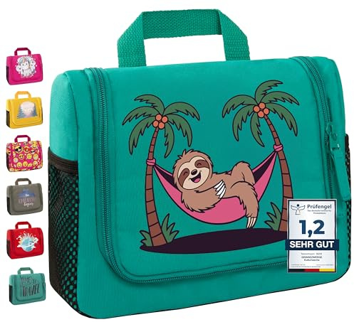 GRINSEZWERGE Kulturtasche für Kinder und Erwachsene - 12 Motive | Reise Kulturbeutel für Damen und Herren | Kosmetiktasche zum Aufhängen | Waschbeutel Waschtasche Reisetasche für Jungen und Mädchen