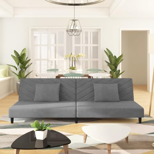 PUGYNBK Schlafsofa 2-Sitzer mit 2 Kissen Hellgrau Samt, 2-in-1 Funktionssofa zum Ausziehen als Doppelbett, Bequemes Samtbezug Sofa mit Stabilen Holzrahmen für Wohnzimmer und Büro