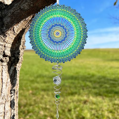 Esoes 30cm Edelstahl Windspiel 3D Garten mit Kristall Anhänger