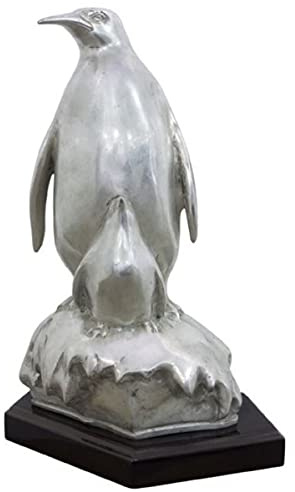 bronsfigur pingvinmamma med barn silver/svart 22 x 15 x H. 33 cm - Lyxskulptur