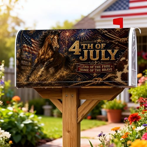 Coperture magnetiche per cassette postali a cavallo, copertura per cassetta delle lettere rossa patriottica rustica con bandiera americana per il giorno dell'indipendenza per esterni, decorazione da