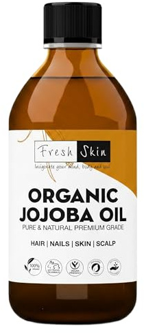 Freshskin Organic Jojoba Oil Pure Cold Pressed - 250ml Glass Bottle | 100% Natural, Hexane-Free & Unrefined, Facial Moisturiser & Cleanser, Natural Makeup Remover, Daily Body & Hair Care