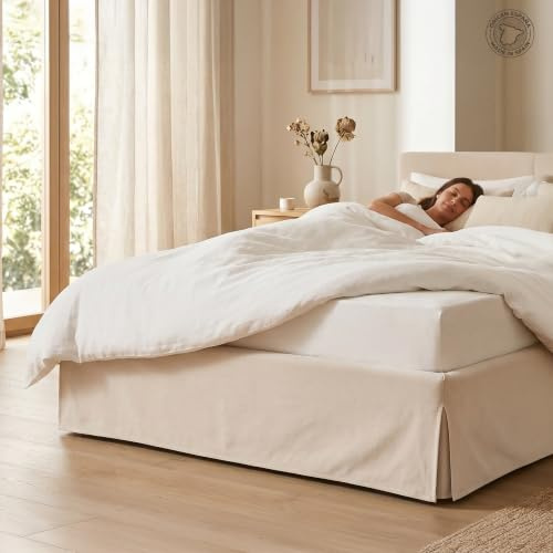 FUSIONHOME Cubre Canapé Cama 135x190/200 cm Piedra Premium - Funda Somier Faldón Cubrecanapé Ajustable - Acabado Fuelle Inglés Elegante - Transpirable y Antideslizante 100% Fabricado en España