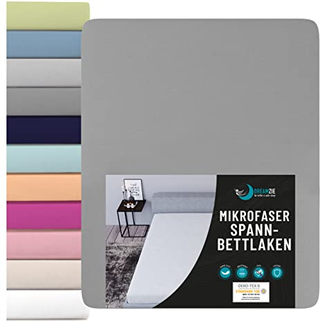Dreamzie - Spannbettlaken 90x190/200cm - Mikrofaser Oeko TEX Zertifiziert - 100% Polyester - Leintuch 90x190/200 Kinder- Anthrazit