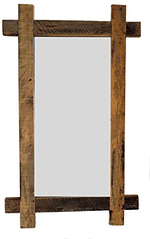 Spetebo Massiv Holz Wandspiegel rustikal - 90x55 cm - Garderobenspiegel Flurspiegel Spiegel Badspiegel