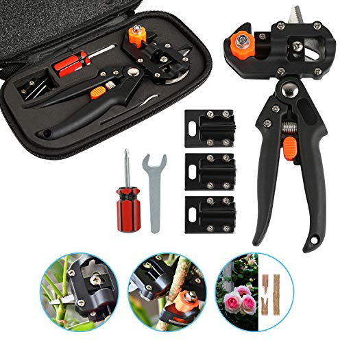 Ballery Pfropfen Werkzeug Kit, Garten Pfropfschere Schere Veredelungsschere Ratschenschere Set, Professionelle Einhand mit V + U + Ω Ersatzmesser Schneidwerkzeug Set für Blumen Obstbäume Zweige