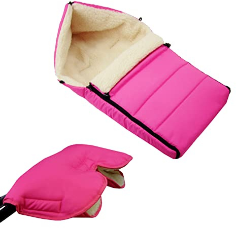 BAMBINIWELT KOMBI-ANGEBOT Muff + vinterväska 90 cm – av lammull för barnvagn, buggy, hjulberlock – ylle – fodrad rosa