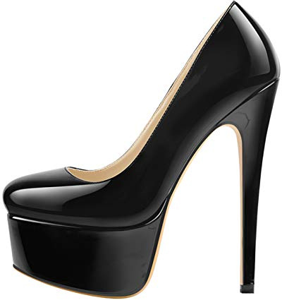 MissHeel Women's Closed Toe Slip-on High Heel Pumps Round Toe Stiletto High Heels Patent Leather Sexy Platform Court Shoes Black Size 9