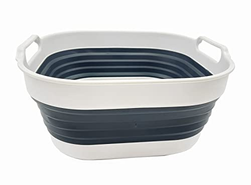 SAMMART 10L zusammenklappbare Geschirrpfanne – faltbares Waschbecken – tragbare Geschirrspülwanne – platzsparendes Küchenablage (Grau/Schiefergrau)