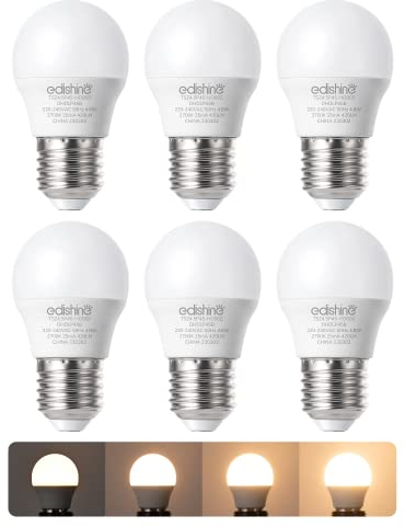 EDISHINE E27 LED bianco caldo dimmerabile, lampadina E27 a forma di goccia, lampadina P45, piccola vite Edison 2700K, risparmio energetico 4,8W, sostituzione 40W a incandescenza, confezione da 6 pezzi
