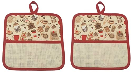 Lot de 2 maniques de cuisine fantaisie café avec toile Aïda 55 trous, 100 % coton emballées en Italie