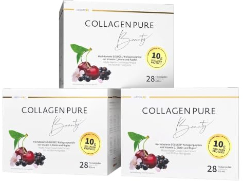 Spar-Set COLLAGEN PURE Beauty | Hochdosiert mit 10g | 4x mehr Kollagen als die Nummer 1 | Vitamin C | Biotin | Kupfer | Honig & Stevia | Glow Effekt | Schönheit von Innen (84 Stück) | Mit Vitamin C, Biotin, Kupfer, Honig & Stevia - 4x mehr Kollagen pro Trinkampulle für strahlende Schönheit von innen