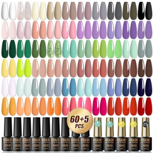 ROSALIND UV Nagellack Set, 65 Stück Mini Gel Nagellack Shellac Nagellack Weiß Braun Schwarz Grün Orange Rot Farbgel Gelnägel für Nagelstudio Design Starter Maniküre Geschenkset
